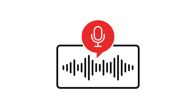 Digital voice message audio wave layout featuring red microphone record interface button