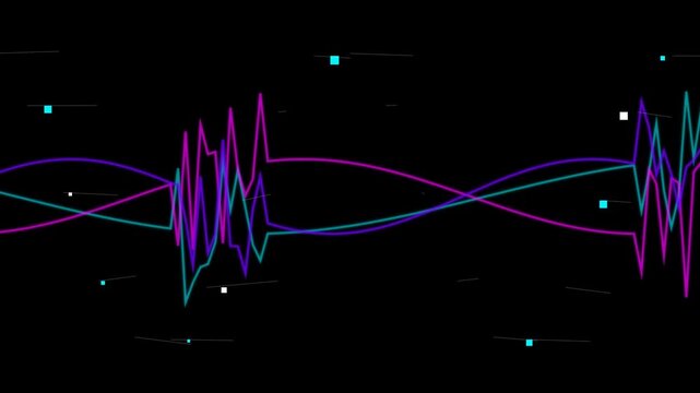 Abstract Neon Audio Waveform Visualization Featuring Pulsating Digital Sound Frequencies on a Dark Background