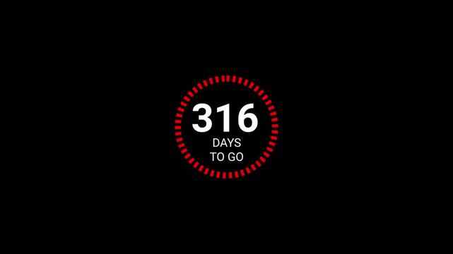  365 days to go countup animation Three hundred sixty five days running counting zero to Three hundred sixty five running numbers counting days 0 to 365 days on with alpha transparent background.