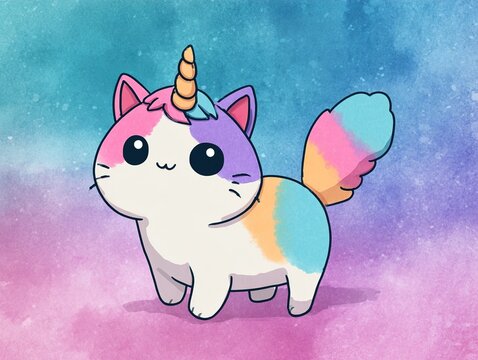 Cute cartoon cat unicorn fantasy creature