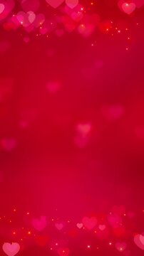 valentines day red hearts and shiny glitter golden glitter motion background, love and passion 14 February and anniversary vertical social media design element