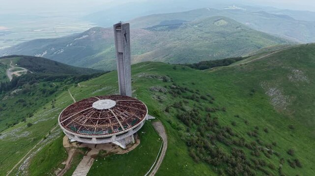 Communist monument in Buzludzha with a red star, the symbol of the USSR.