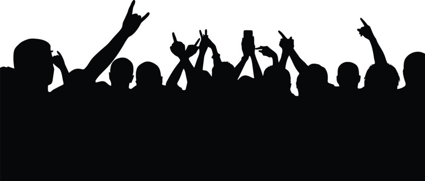 Silhouettes of five people raising hands in celebration against dark sky raised hands night sky