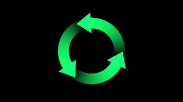 Circular refresh arrows icon forming a loop with gradient effect on black background. Concept of reload, synchronization, update, repeat process, rotation and continuous cycle.