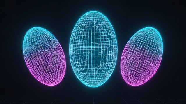 Futuristic Neon Wireframe Ellipsoids 3D Render