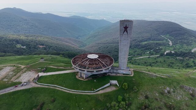 Communist monument in Buzludzha with a red star, the symbol of the USSR.