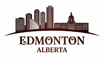 Obraz premium Edmonton Alberta Skyline Silhouette with Modern Buildings and Dome Landmark, Vector Graphic Illustration on White Background
