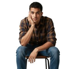 Obraz premium Young Man Sitting on Stool Transparent Background