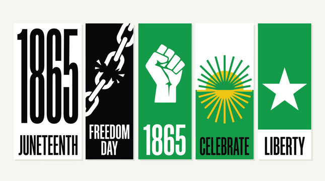 Juneteenth Freedom Day Celebration Banner Vector Set with Broken Chains and Fist for Cultural Events, History Education & Liberty Promotions (EPS)