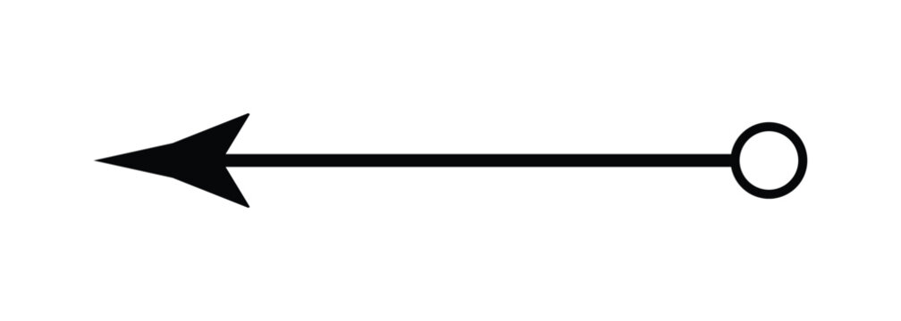 Black arrow pointing left with circle endpoint white background