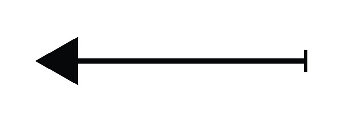 Black arrow pointing left, with line and tick mark © Shukkur