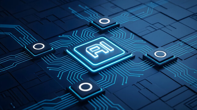 Artificial Intelligence Concept Ai Chip on Dark Blue Circuit Board