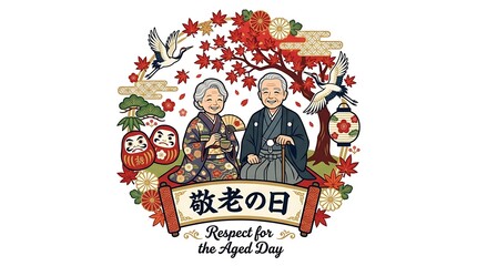 Elderly japanese couple celebrating respect for the aged day
