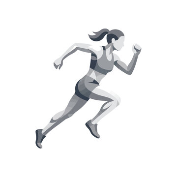 Stylized female runner in dynamic sprinting pose.