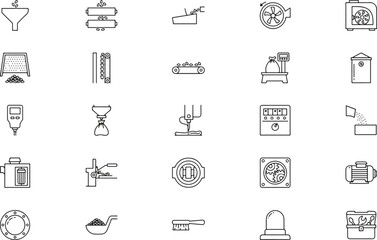 Fototapeta premium Set of industrial manufacturing line equipment icons for food processing and factory automation system design