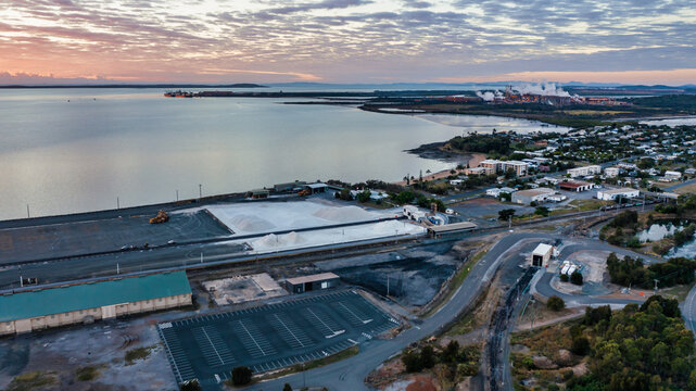 Aerial view of product piles in Barney Point