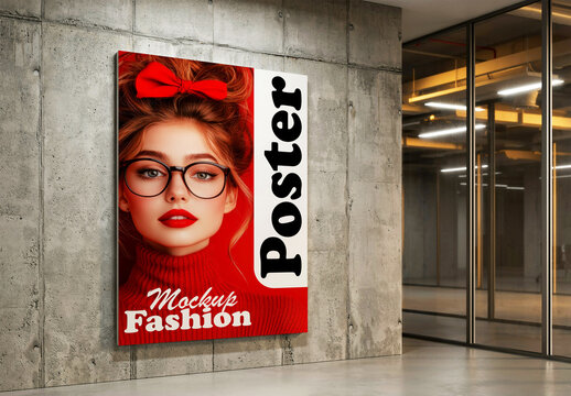 Advertising Poster Mockup on Concrete Wall