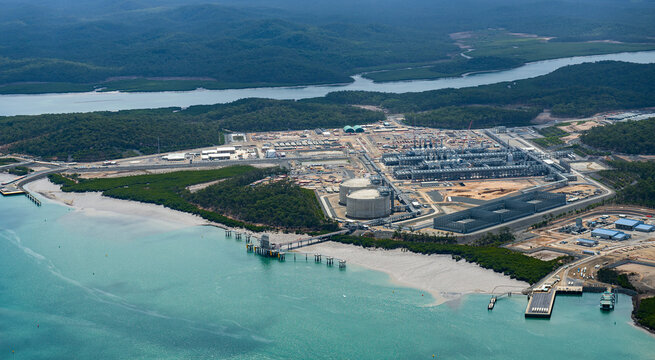 Conoco Phillips APLNG liquified natural gas plant during construction stage on Curtis Island