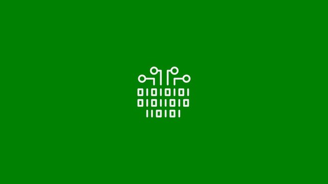 AI (Artificial Intelligence) Brain Reveal, Machine Learning, Data Processing - Minimal Flat Design Motion Graphics Clip - Green Screen, 7.5% Gray