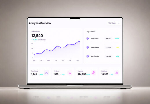 Modern Laptop Mockup Displaying Business Analytics Dashboard