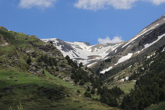 Beautiful mountain scenery in Valley of Nuria, Spain