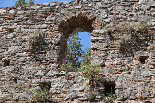 Remains of the early Christian-Byzantine basilica in the ruined city of Butrint, Albania