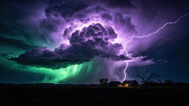 Glowing supercell illuminated by lightning