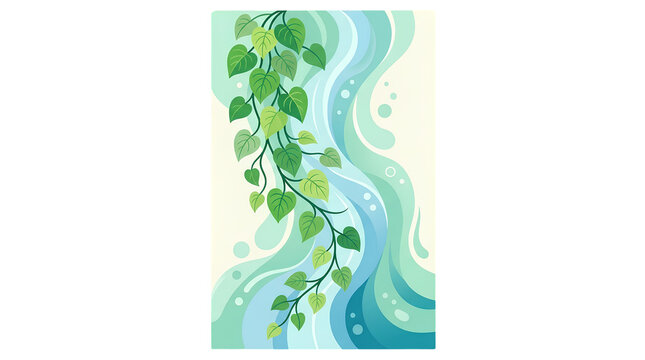 Vine Leaves on Abstract Wavy Background