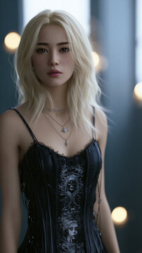 surreal asian blonde in fantasyworld, dreamlike blonde beauty in wonderland, ethereal bombshell in surreal realm