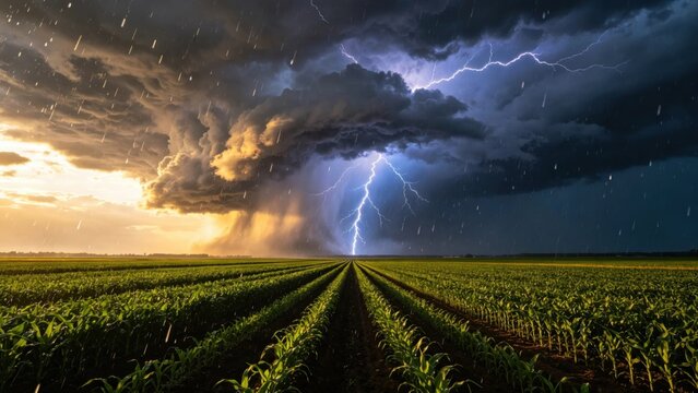 Barrage of lightning in approaching supercell