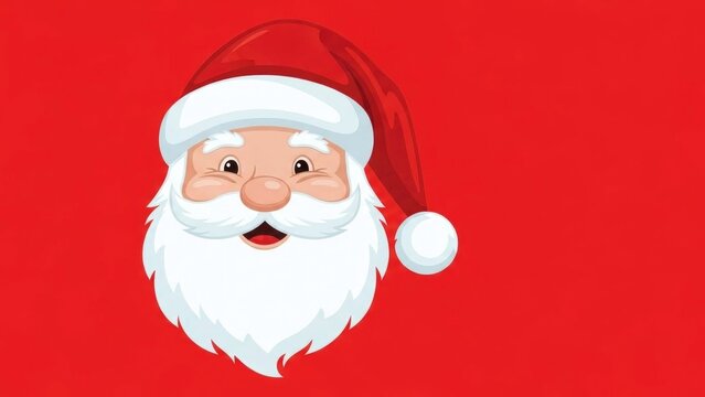 Jolly Santa Claus face with a big white beard on a solid red background