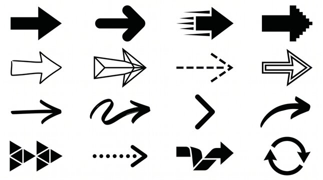 Minimal arrow icons with varied motion and navigation styles, designed for modern clarity, versatile branding, and scalable modular reuse.