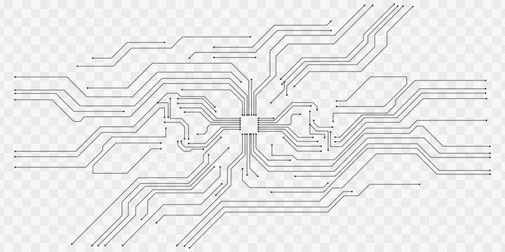 Abstract PCB circuit board with microchip connection lines technology background