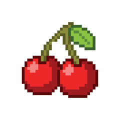 Fototapeta premium Pixel Art Cherry Fruit Vector Illustration for Retro Game Asset