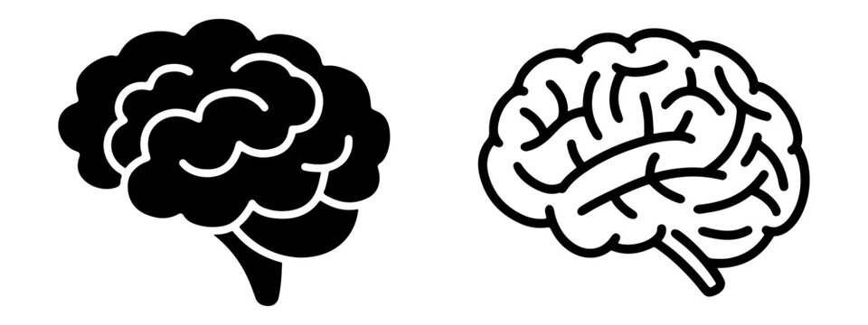 Brain or mind side view flat silhouette icon vector illustration. Head with brain symbol icon. PNG. Editable stroke.
