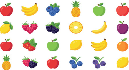 Obraz premium Flat design organic fresh fruit vector icon collection bundle pack
