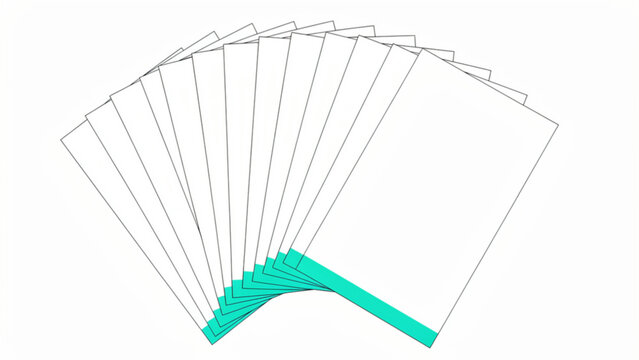 Stack of white blank cards with turquoise edge used for education or games on plain background