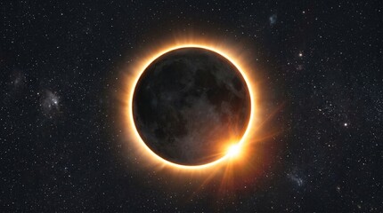 Naklejka premium Solar eclipse with diamond ring effect in deep space