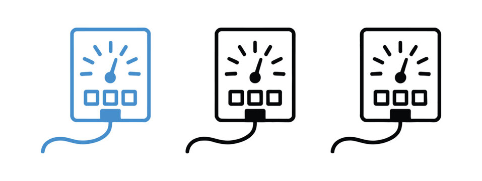 Meter Sign Icon Set Representing Electric Voltage Measurement, Smart Energy Monitoring, and Voltmeter Symbols with Editable Stroke Vector Illustration
