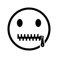 Black silhouette face with zipper mouth symbolizing silence, communication barrier, emotional restraint, and silent treatment behavior. © AYLA