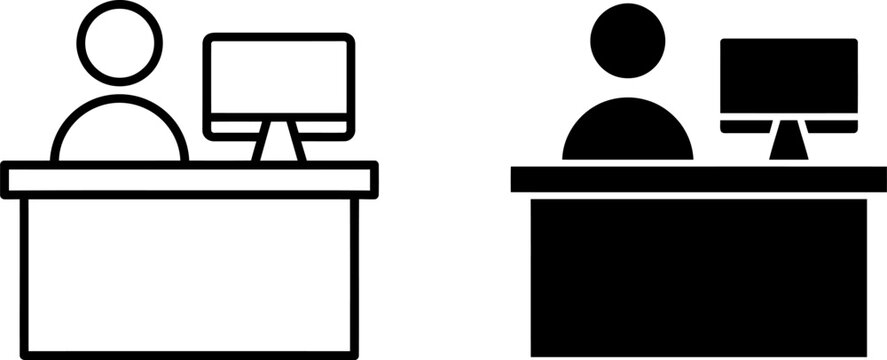 Office worker icon set black and white