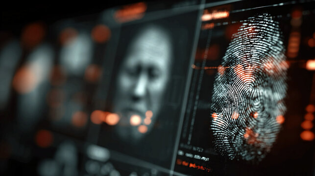 Biometric verification digital visualization of AI-driven authentication interactive dashboards futuristic overlays immersive security graphics fingerprint face and retina recognition simulations