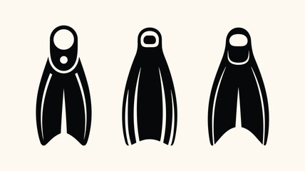Three black flippers icons, vector swimming and diving equipment on light background. © Anukul Debnath