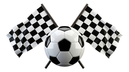 Soccer ball and checkered flags.