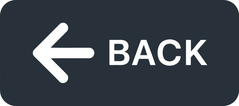 Back Button Icon with White Arrow on Dark Rounded Rectangle for App Navigation UI