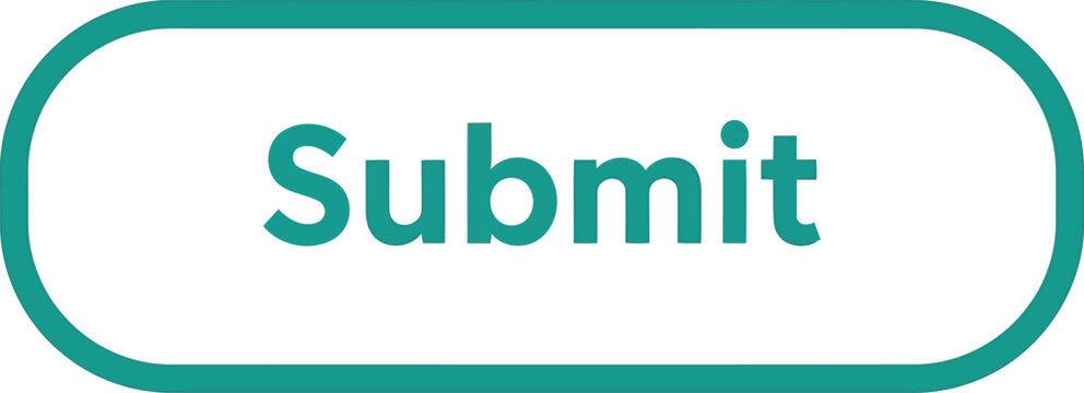 Teal submit button icon isolated on white background, simple web form call to action interface element