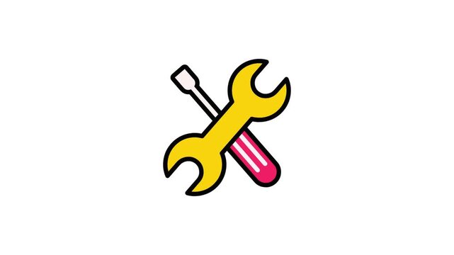 Flat Vector Icon Featuring a Crossed Wrench and Screwdriver Symbol for Maintenance and Technical Repair Services