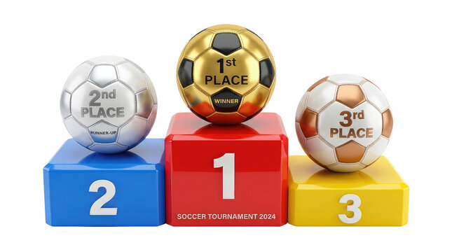 Soccer tournament 2024 podium with balls.