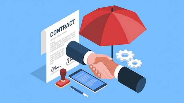Business partnership, contract signing, handshake agreement, insurance protection