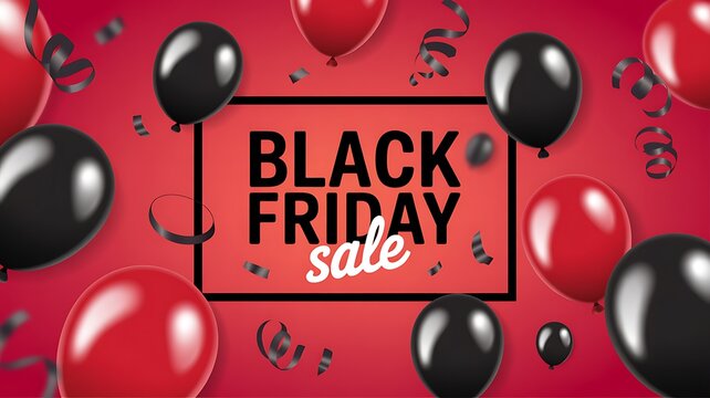 Black Friday sale, discount shopping banner, promotional background, red and black balloons